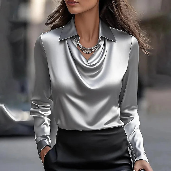 AMELIA | Draped Satin Blouse with Timeless Elegance