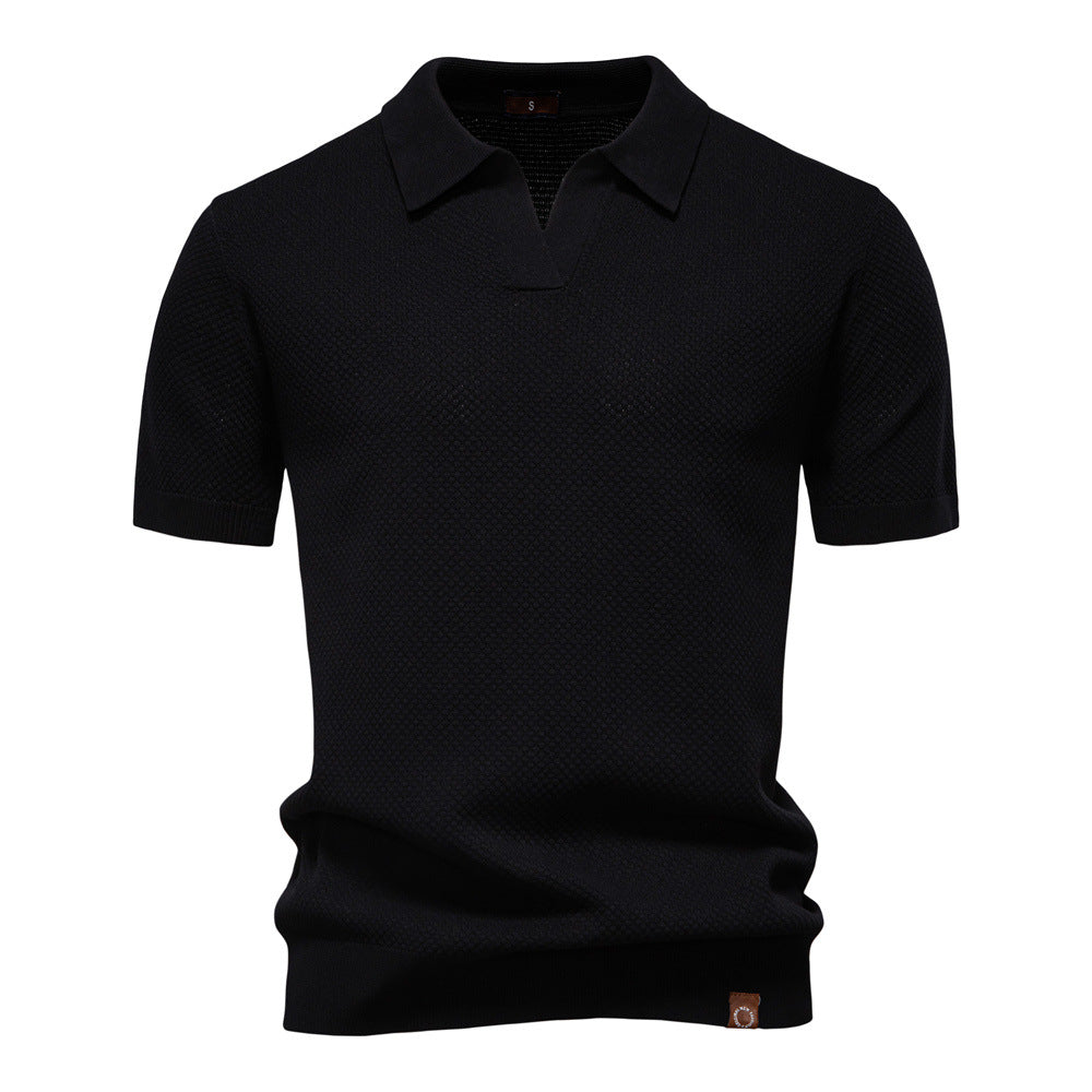 NOLAN | Textured Open-Collar Polo Shirt