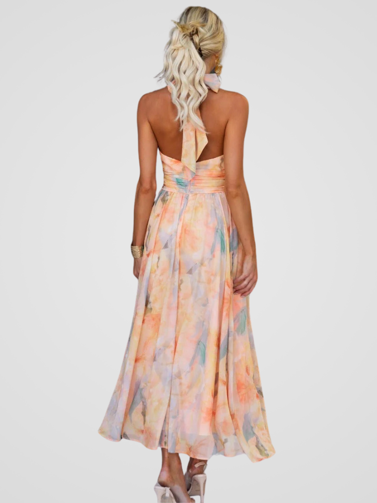 SIENNA | Halter Maxi Dress in Peach Blossom Print