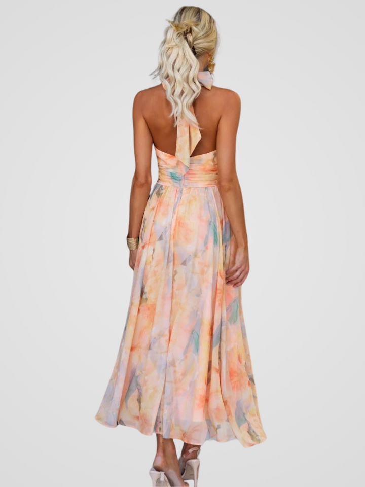 SIENNA | Halter Maxi Dress in Peach Blossom Print
