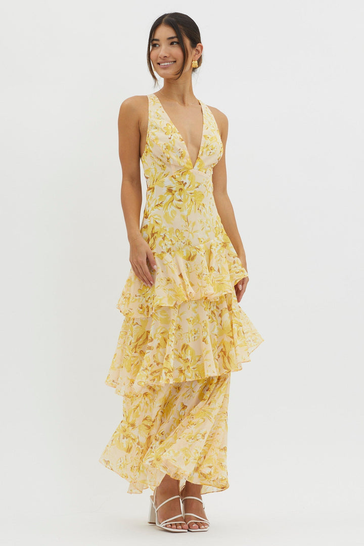 AELIA BLOOM | Flirty Ruffle Midi Dress