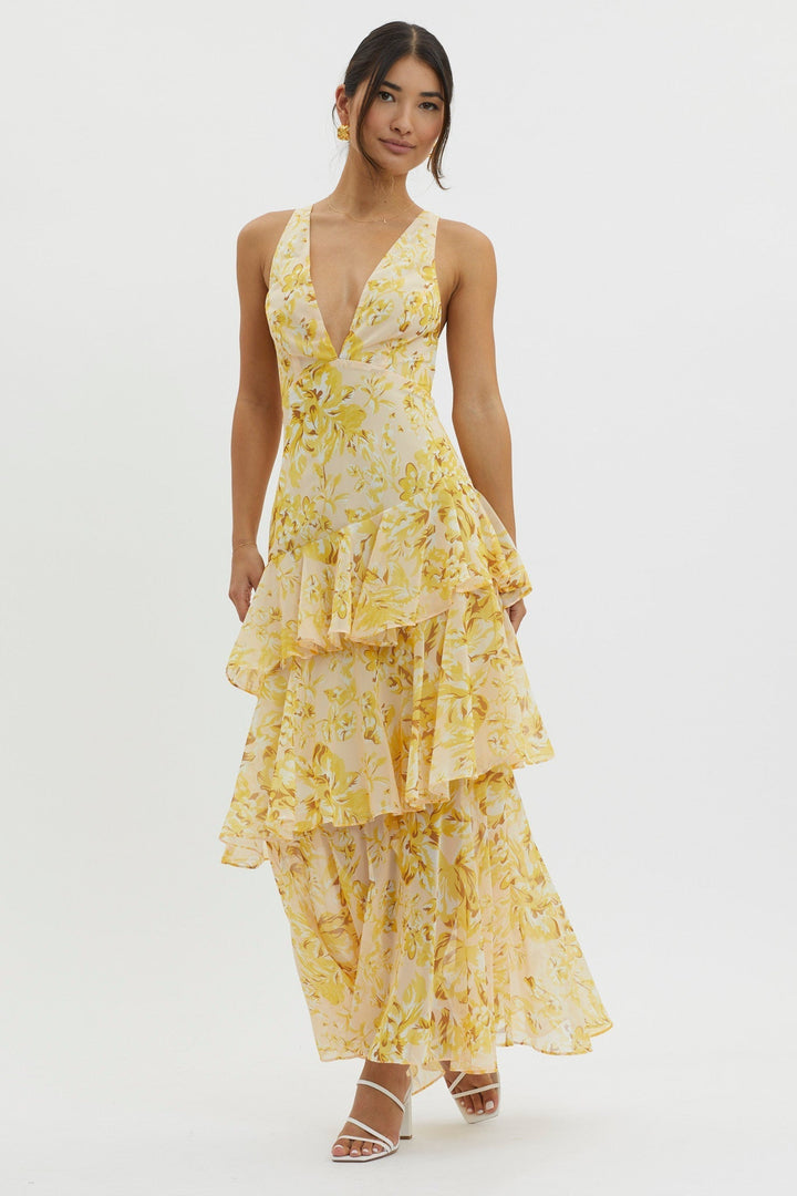 AELIA BLOOM | Flirty Ruffle Midi Dress