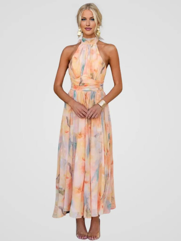 SIENNA | Halter Maxi Dress in Peach Blossom Print