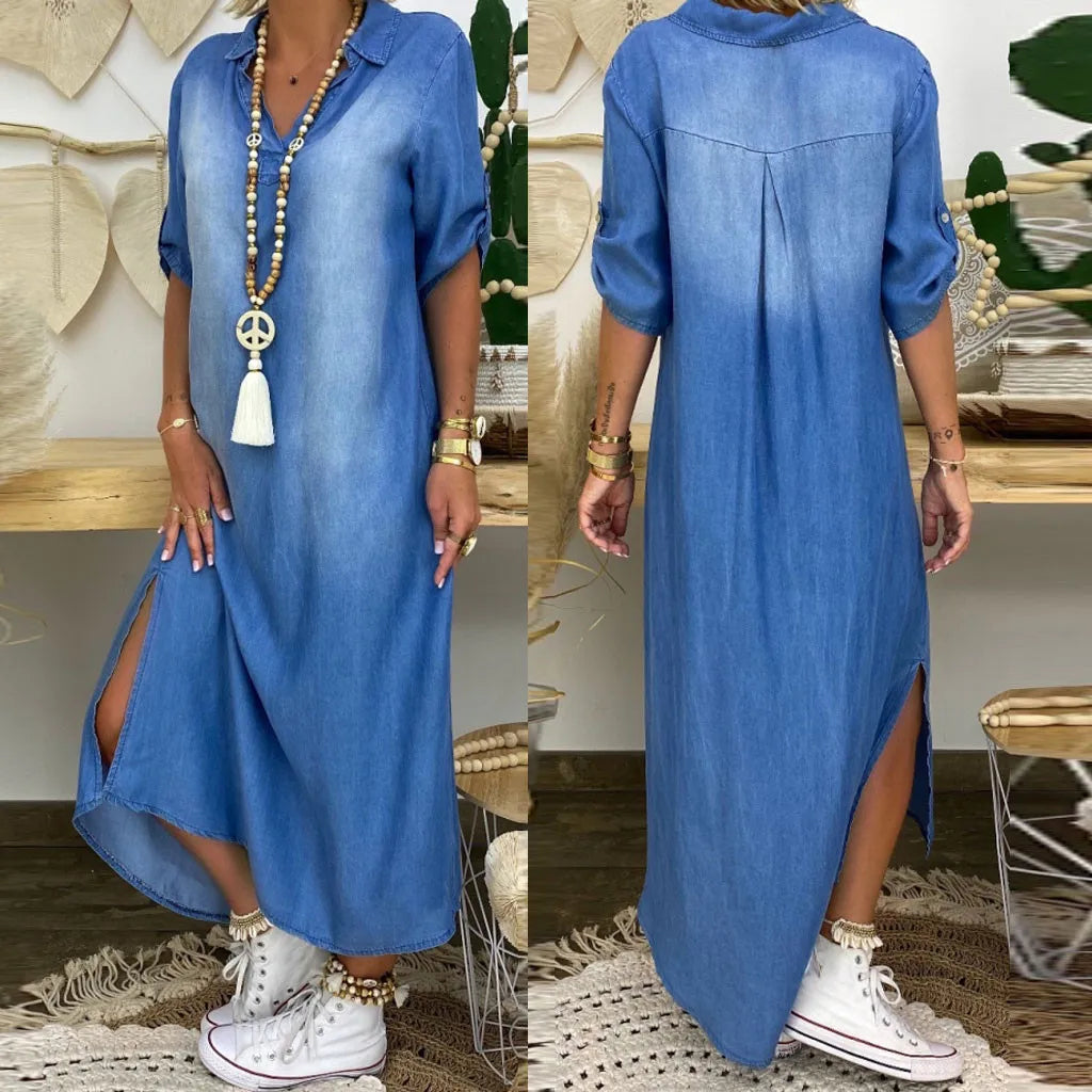 LEA | Denim-Style Maxi Dress