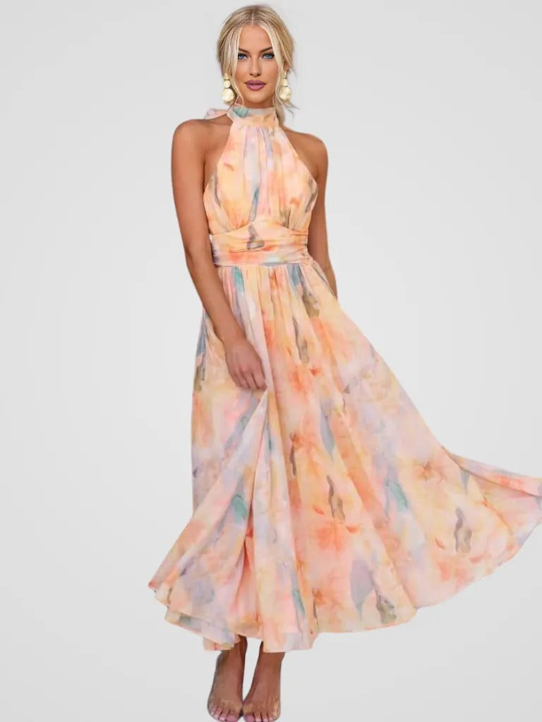 SIENNA | Halter Maxi Dress in Peach Blossom Print